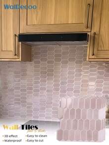 WalDecoo 1/4/10 Sheets Peel And Stick 3D Wall Tiles 12 X 12 Inch Peel And Stick Backsplash Hexagon Long Wall Tiles For Kitchen Bathroom