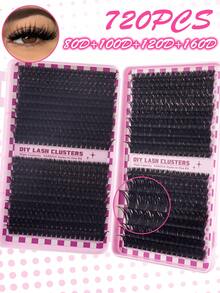 800/720 piezas Rizos DD Cluster Lash de alta capacidad Kit de extensiones de pestañas para principiantes, pestañas individuales duraderas Extensiones de racimos de estilo mixto Extensiones de racimos DIY en casa Maquillaje Belleza Extensiones de pestañas postizas para agrandar tus ojos