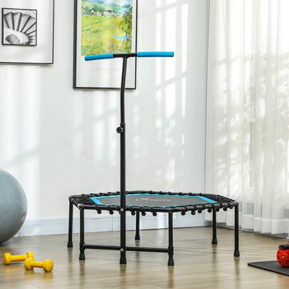 SOOZIER 45" Rebounder Trampoline For Adult, Mini Trampoline Indoor With Adjustable Handle, Quiet Bungee Rebounder, Blue