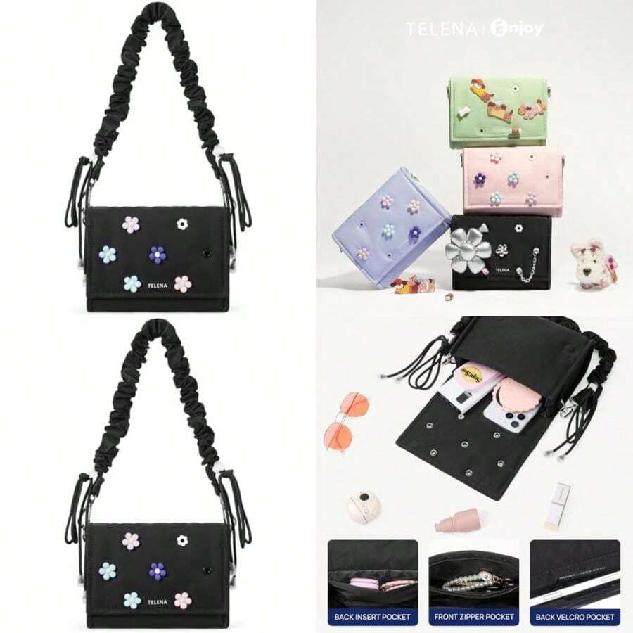 Telena Crossbody Bags For Women Cross Body Purse With Guitar Strap Lightweight Puffer Shoulder Bag For Travel(Z-Blackberry Bobo - Flower Series) - Type1 - 查看 1