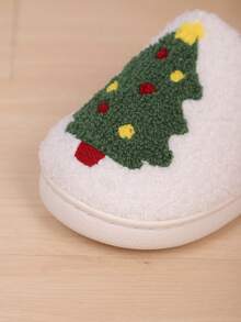 1 Pair Children's Slippers, Christmas Warm Plush Soft Bottom Cartoon Pattern, Suitable For Boys And Girls, Toddler/Little Kid, Comfortable For Indoor And Outdoor Wear, Autumn/Winter