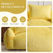 75.2" Wide Giant Bean Bag Couch, Faux Fur Upholstered Lazy Sofa Couch With Pillows, Comfy Loveseat Couch With Large Armrests, Oversized Floor Sofa For Living Room - Màu vàng - Xem 4
