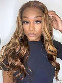 Eulisi P4/27 高光渐变色 5*5 蕾丝闭合假发 真人发 5x5 高清蕾丝闭合假发 女士真人发 已拔婴儿发 180 密度 5x5 直湿波浪蕾丝前假发 28 英寸 - 間色 - 查看 119