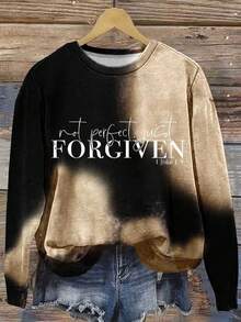 Sweat-shirt col rond à imprimé dégradé avec texte anglais, grande taille - Nude - Voir 9