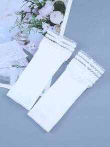 1 paire de manchettes sans doigts décoratives en dentelle tricotée élastique à la mode, convient comme accessoire vestimentaire pour femmes et filles