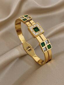 Elegantes vintage grünes Zirkonia Armband, Goldarmband, Edelstahl Armband für Frauen, geeignet für den täglichen Gebrauch, Partys, Weihnachten, Halloween, Geburtstagsgeschenkset - Verschiedenfarbig - Übersicht 11
