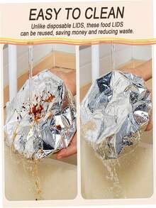 30/50/100pcs Reusable Aluminum Foil Food Preservation Covers - Heat-Resistant & Insulating, Adjustable Fit For Bowls & Plates, Perfect For Kitchen Storage & Dining Table Use, Food Preservation Covers ,Decorative Food Covers ,Durable Plastic Covers, Food Cover Storage