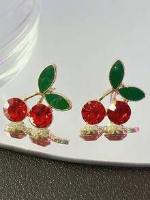 1 Pair Minimalist Drip Oil Cute Sweet Red Cherry Elegant Versatile High-End Design Earrings, Suitable For Autumn/Winter
