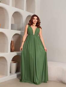 Vestido longo de festa Cecilia - Verde Militar - Visão 6