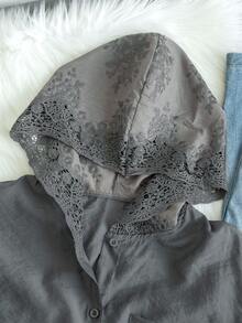 女式镂空钩针连帽长袖衬衫，宽松时尚休闲衬衫，轻薄，适合秋冬