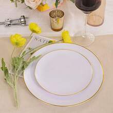 30/5pcs White With Gold Rim Dinnerware Set, Round Minimalist Elegant Design, Gold Cutlery, White And Gold Tableware, 7.5pcs/10.25inch Dinner/Dessert Plates, Suitable For Wedding Party, Party Supplies, Wedding Dinnerware, Fashionable Tableware, Decorative Plates, Premium Dinnerware, Dinnerware Set For Event Organizers, Catering - White - View 5