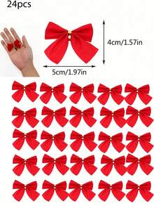 24 piezas - Mini lazos navideños, decoraciones de lazos rojos, guirnaldas, árboles de Navidad con lazos, decoraciones con lazos, adornos colgantes para árboles de Navidad - Lazos con brillo y lentejuelas para decoración de árboles, coronas festivas y adornos de regalos, adornos clásicos de tela con lazos navideños
