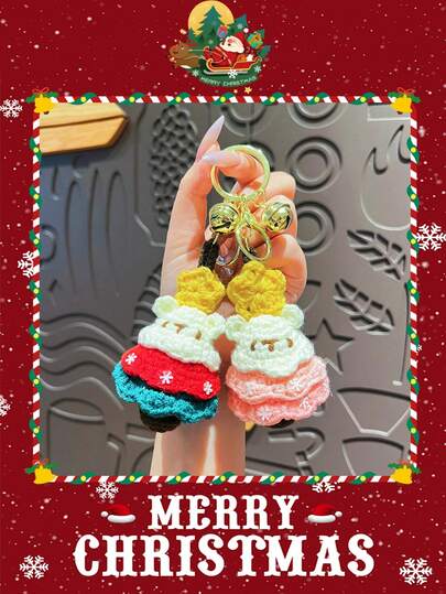 Cute Bear Christmas Tree Christmas Tree Snowflake Crocheted Christmas Tree Keychain Adorable Cartoon Bear Christmas Plush Bag Charm Small Christmas Gift Gifts For Women