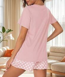 VIOPY Conjunto Pijamas Mujer 2 Piezas Pijama de Short Mujeres Cuello Redondo con Lindo Gráfico de Gato Bolsillo - Azul marino - Ver 2