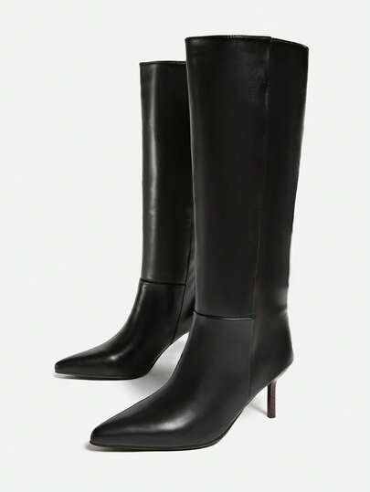 Höst/vinter Spetsig tå Fashionabla Mångsidiga Lårhöga Stövlar i Mocka, Kitten Heels