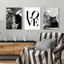 3pcs Frameless Canvas Posters, Modern Art Featuring Hounds And Leopards, Stylish Art Print For Wall Decor, Bedroom Living Room Kitchen Hallway Decoration, Contemporary Fashion Home Gift Idea, 2D Flat, Perfect For Room Decor