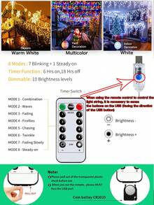 1pc USB Icicle String Lights,3.5M/7M Led Indoor Waterproof Christmas Lights With Remote Control,Fairy Lights Dimmable Memory,Timming Function,8 Modes,USB Curtain String Light For Bedroom,Balcony,Stairs,Roof, House,Garden,Wedding,Party,Christmas Decor - Beige - View 9
