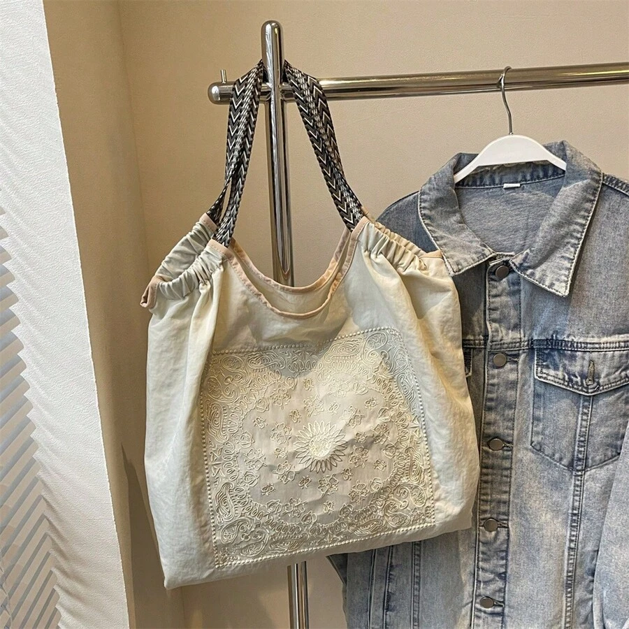 Bolso de mano floral para mujer, moderno bolso de hombro informal, bolso grande para uso diario en la oficina y viajes. - Blanco - Ver 1