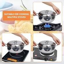 Techigher Deep Fryer Pot, 304 Stainless Steel Tempura Frying Pot With Lid & Temperature Control For Kitchen French Fries, Chicken Etc - Silver - View 3