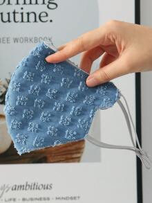 1pc Women's Denim Floral Fashion Mask - 3D Breathable Washable, Elastic Earloops, Sun Protection Dust-Proof Warm - Multicolor - View 3