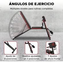 XR Banco de Pesas, Banco de Ejercicio Fitness Multiposición con 2 Ligas Incluidas, Banco de Entrenamiento Soporta 350 Kg, 8 Niveles de Inclinación con Cojín Lumbar, Banco Gym Plegable - 1 - Ver 6