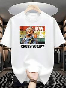 Graphic With A Man Raising His Hand In A Warning Sign Over Colored Stripes That Convey A Message Of Self-Defense And A Firm Attitude. 100% Cotton Men's T-Shirt, Comfortable And Durable For Daily Use. - 白色 - 查看 8