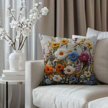 4pcs Modern Floral Print Peach Velvet Throw Pillow Covers, 18" X 18" - Daisy, Cactus Decorative Cushion Covers For Living Room Bedroom Sofa Bed Outdoor, No Pillow Inserts (Not Real Embroidery) - Multicolor - View 6