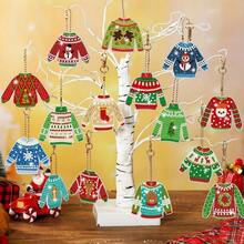 15 piezas Juego de llavero de pintura de diamantes de suéter feo de Navidad, Arte de diamante 5D DIY, Adorno de mochila, Decoración navideña, Regalos hechos a mano