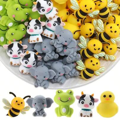 10/25/34pcs 3D Animal Series Silicone Bead Set - Bee/Elephant/Frog/Cow/Duck - Various Colors And Patterns | Cute Designs | Smooth Finish Beads - Ideal For DIY Keychain, Necklace, Bracelet, Decorative Pen, Jewelry And Pendant Crafts - Creative Holiday Decorations Jewelry Making Supplies - Beads & Bead Assortments