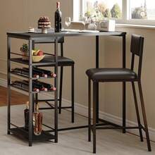 Esszimmerset für 2 Personen mit polsterten Stühlen, offenen AblageRegalen, integrierten Becherhaltern & Weinkellern, modern-industriellem Design, ideal für kleine Küchen und Wohnungen