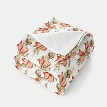 1 pieza Manta de felpa cómoda con estampado de moño navideño, de uso múltiple, lavable a máquina, regalo ideal para familia, amigos y uno mismo, cumpleaños