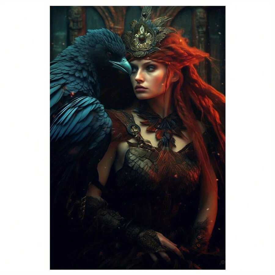 Morrigan y el Cuervo - Diosa celta de lra Obra de arte en lienzo, póster religioso sin marco, decoración de pared estética moderna para dormitorio, sala de estar, pasillo
