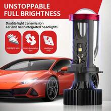 2-Piece H4 High/Low Beam Integrated Headlight Bulb, 90000 Lumens 90 Watt New CSP Chip Projection Lens, 6500K White Super Bright Lamp For Left Hand Drive - Red - View 7