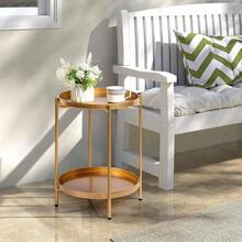 Round Side Table With 2-Tier Storage Modern Metal End Table With Removable Tray Small Coffee Table For Living Room Bedroom Balcony Patio - Gold - View 8