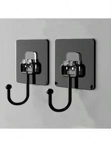 5pcs Strong Adhesive Hooks Kitchen Wall Hooks (Max) Nail-Free Adhesive Coat Hangers With Stainless Steel Hooks Reusable Practical Towel Shower Cap Hooks - Black - View 1