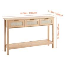Rattan Console Table With 3 Storage Drawers, Rattan Entryway Table With Natural Rattan Sliding Door, Console Sofa Table For Living Room, Study, Entryway Or TV Wall, Natural - 3 Storage Drawers - 查看 10