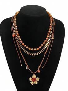 1 Set Vintage Collar Colgante de Flor de 3 Capas de Esmalte, Diseño Elegante y Dulce de Múltiples Capas, Collar Gargantilla Floral de Nicho Retro, Accesorio de Lujo Versátil para Uso Diario, Fiesta y Ocasiones Especiales