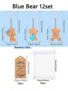 72 件熊宝宝派对礼物，熊宝宝派对礼物，婴儿性别揭晓派对用品，男孩或女孩礼物，可爱钥匙扣，配有欧根纱袋，感谢卡夫标签和绳子，适合客人，女孩，男孩生日派对用品装饰 - 棕色 - 查看 17