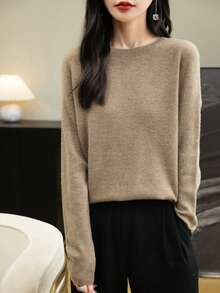 Women 100% Merino Wool Pullover Sweater, Warm & Soft Knitted Sweater For Autumn/Winter - Mocha Brown - View 6