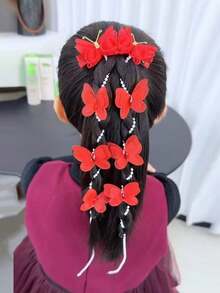 2PCS Chinese Red Christmas Bow Braided Hair Chain Girl's Bow Hair Clip Princess Hair Accessories Retro Pearl Tassel Hair Clip Children's Hair Accessories (Paper Card Display)