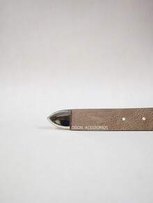Vintage 's Belt With Silver Round Buckle In PU Leather - Mocha Brown - View 5