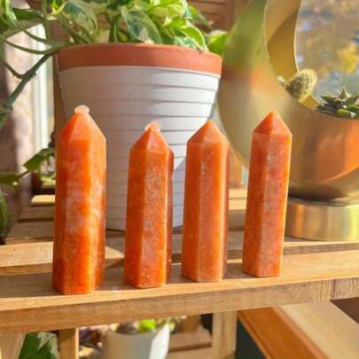 1 pieza Torre de cristal de sunstone naranja única - Torre de cristal, superficie lisa, decoración del hogar o arreglo de espacio - Gema sintética, decoración de cristal, pulida, diseño geométrico