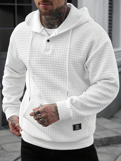 Autumn New Arrival Men's Casual Textured Plaid Hoodie Sweatshirt