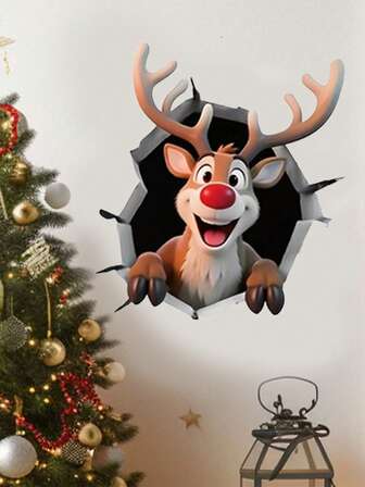 1件装家居装饰圣诞驯鹿墙贴 3D卡通驯鹿马桶贴纸 PVC自粘陶瓷马桶座圈贴纸 11.41*11.41英寸/11.81*11.81英寸 适用于客厅、卧室、餐厅、书房、玄关 营造圣诞节日氛围 让家居装饰更有趣 圣诞装饰 房间装饰 墙面装饰 圣诞装饰
