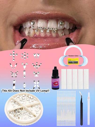 novani 90 piezas Kit de gemas para dientes DIY (con pegamento) (sin lámpara UV), gemas de moda para dientes, gemas de dientes profesionales, kit inicial de gemas de cristal reflectantes para dientes