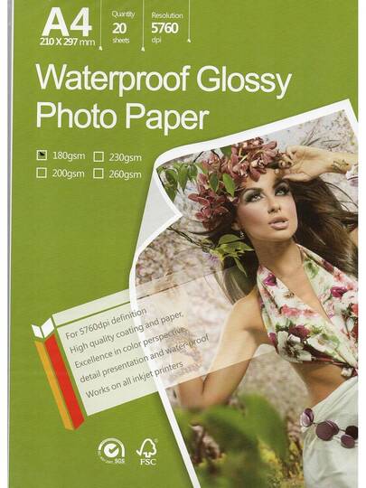 Great Premium Quality Photo Glossy White Paper 8.3"X11.7" A4 Size 20 Sheets Weight 180gsm.Dries Quickly Excellent Price Much Better Finish Colors Best Look Pictures Print For All Inkjet Printer