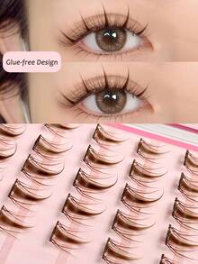 100pcs C-Curl Natural Brown Cartoon Fairy Soft False Eyelashes, Glue-Free, Suitable For Beginners, Cute Segmented Fake Lashes By Asiteo - C - Xem 1