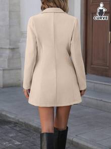 Plus-Size Women's Coat With Waist Bag Detail, Single-Button Design, High Stand-Up Collar, Lapel, Plus-Size Outerwear