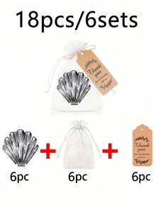 18 Pcs/6Sets Elegant Shell-Shaped MakeupMirror| Bridal Shower Favors With Thank YouCards & Organza Bags | Wedding SouvenirGifts For Guests, Princess Theme Party Favors, Bridesmaid Gifts - Multicolor - View 10