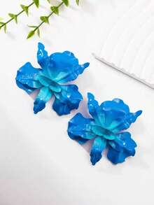 2025新款欧美时尚夸张珐琅花瓣耳环 - 玫紅色 - 查看 4